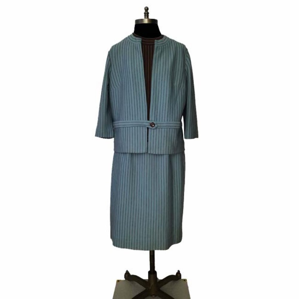 Vtg 60s 3 PC Wool Jacket Top Skirt Suit M